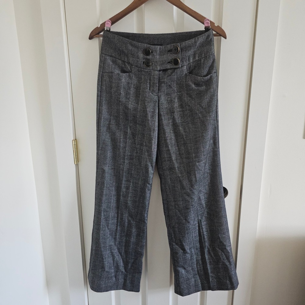 Express Design Studio Herringbone Wide Leg Trousers Black White Low Rise Size 0